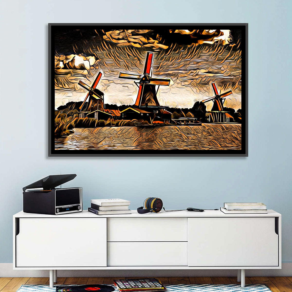 Retro Windmills at Sunset Wall Art