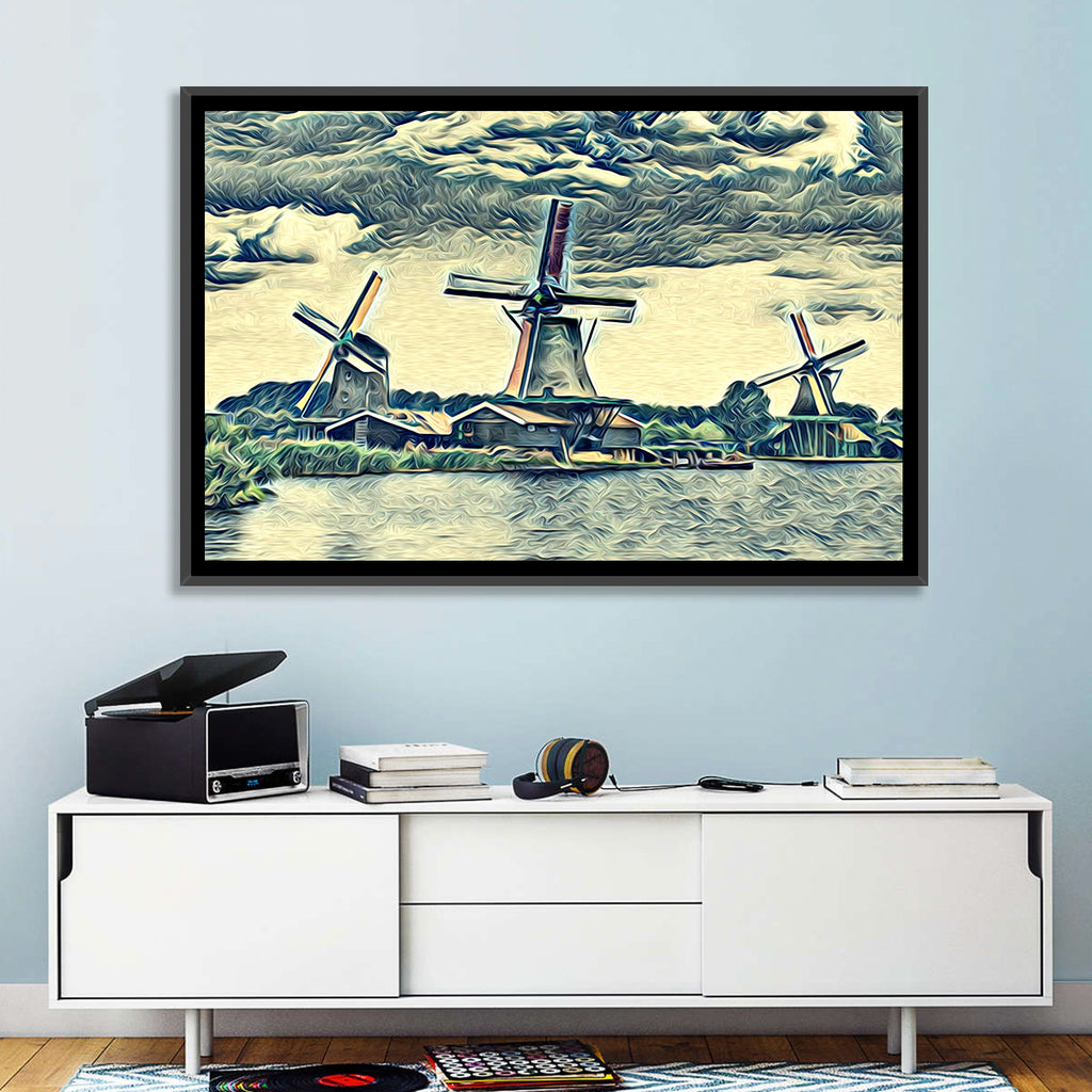 Three Vintage Windmills Wall Art