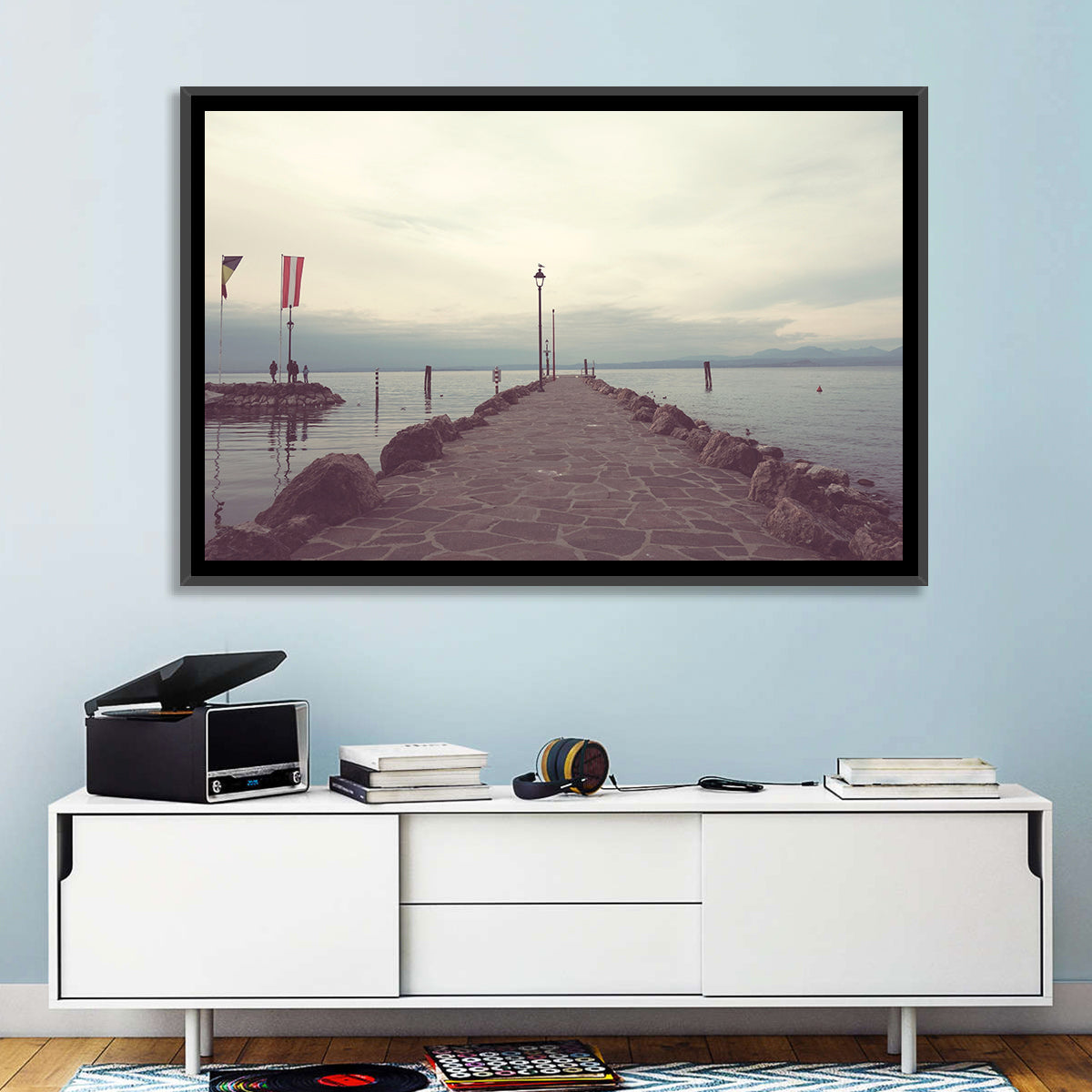 Stone Pier at Lake Garda Wall Art in a room, landscape