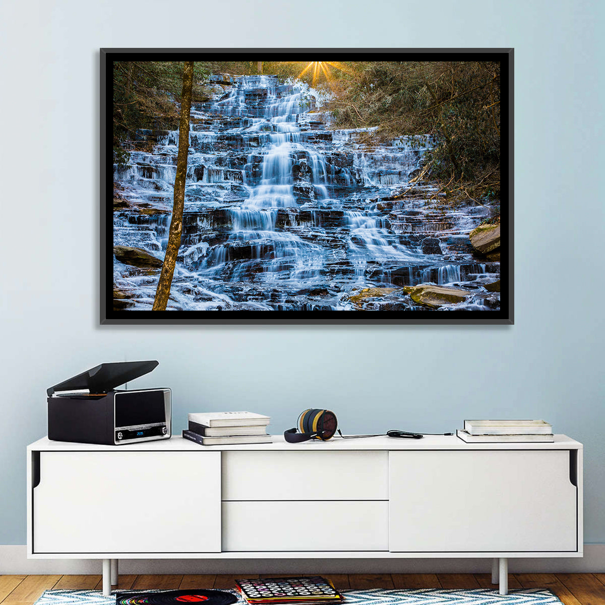 Minnehaha Falls Winter Cascade Wall Art in a room, landscape