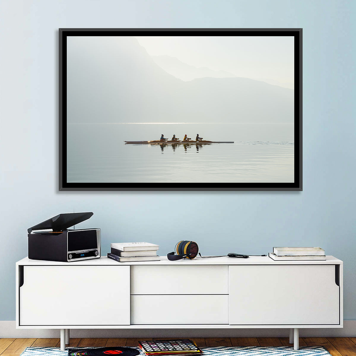 Four Rowers on Lake Lugano Wall Art in a room, landscape