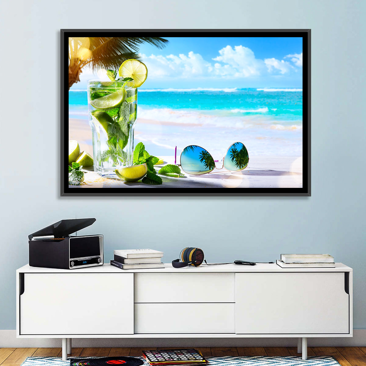 Mojito Beach Scene Wall Art in a room, landscape