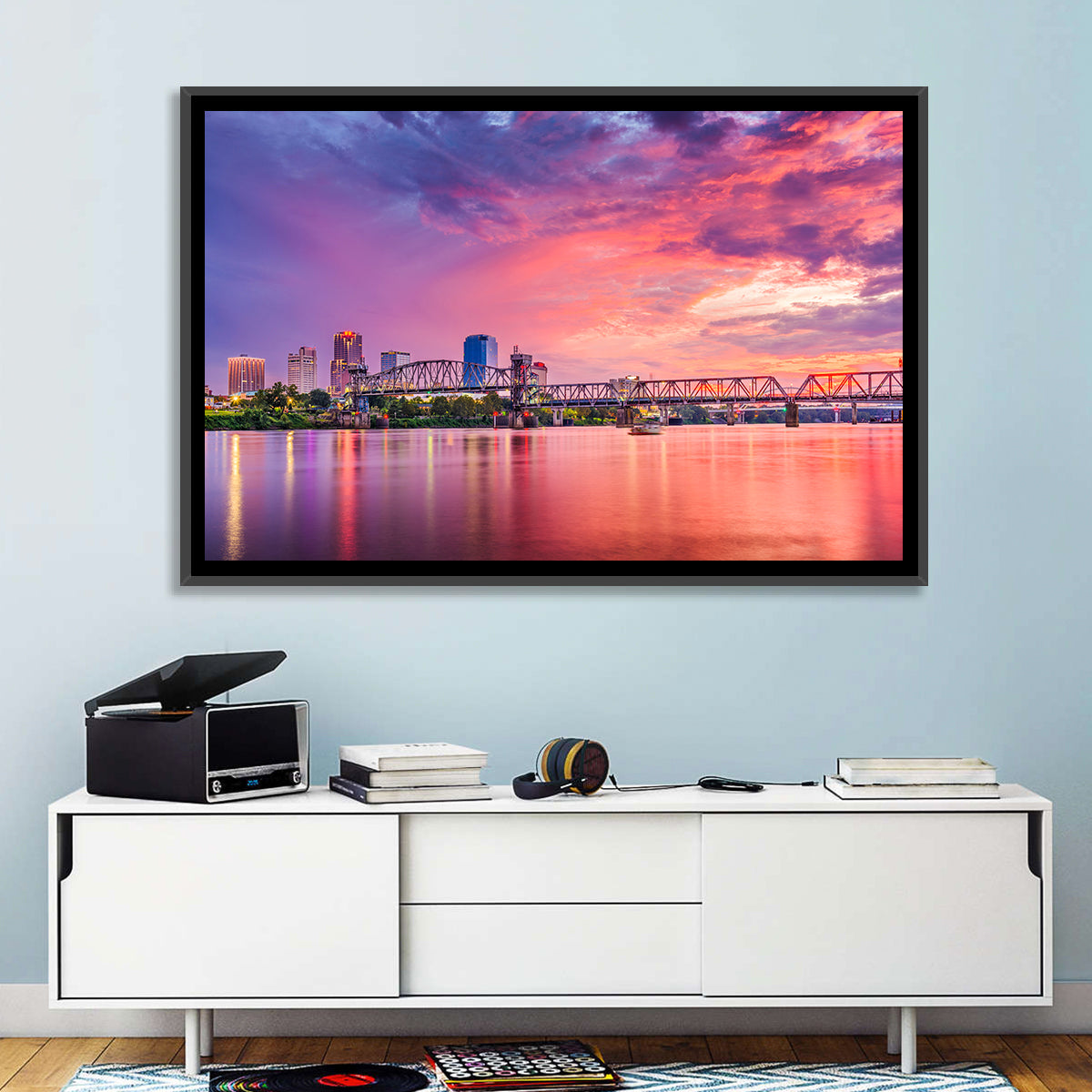 Little Rock Sunset Skyline Wall Art in a room, landscape