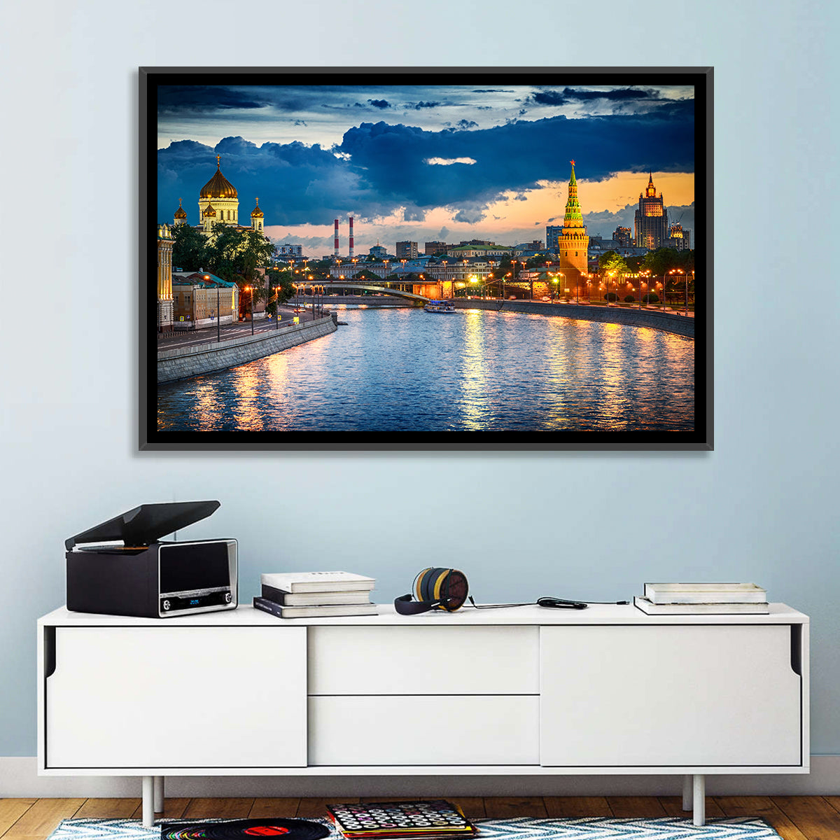 Kremlin on the Moskva River Wall Art in a room, landscape