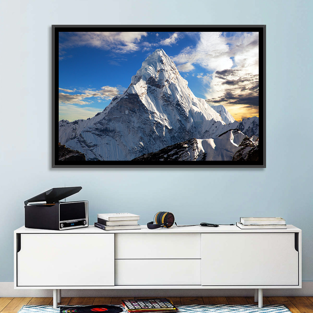 Ama Dablam at Golden Dusk Wall Art in a room, landscape