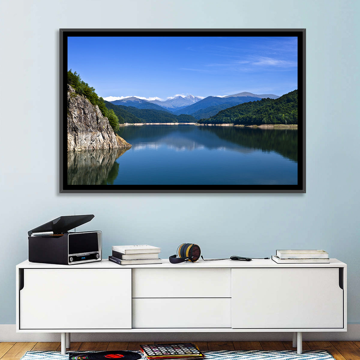 Cliffside Mountain Lake Reflection Wall Art