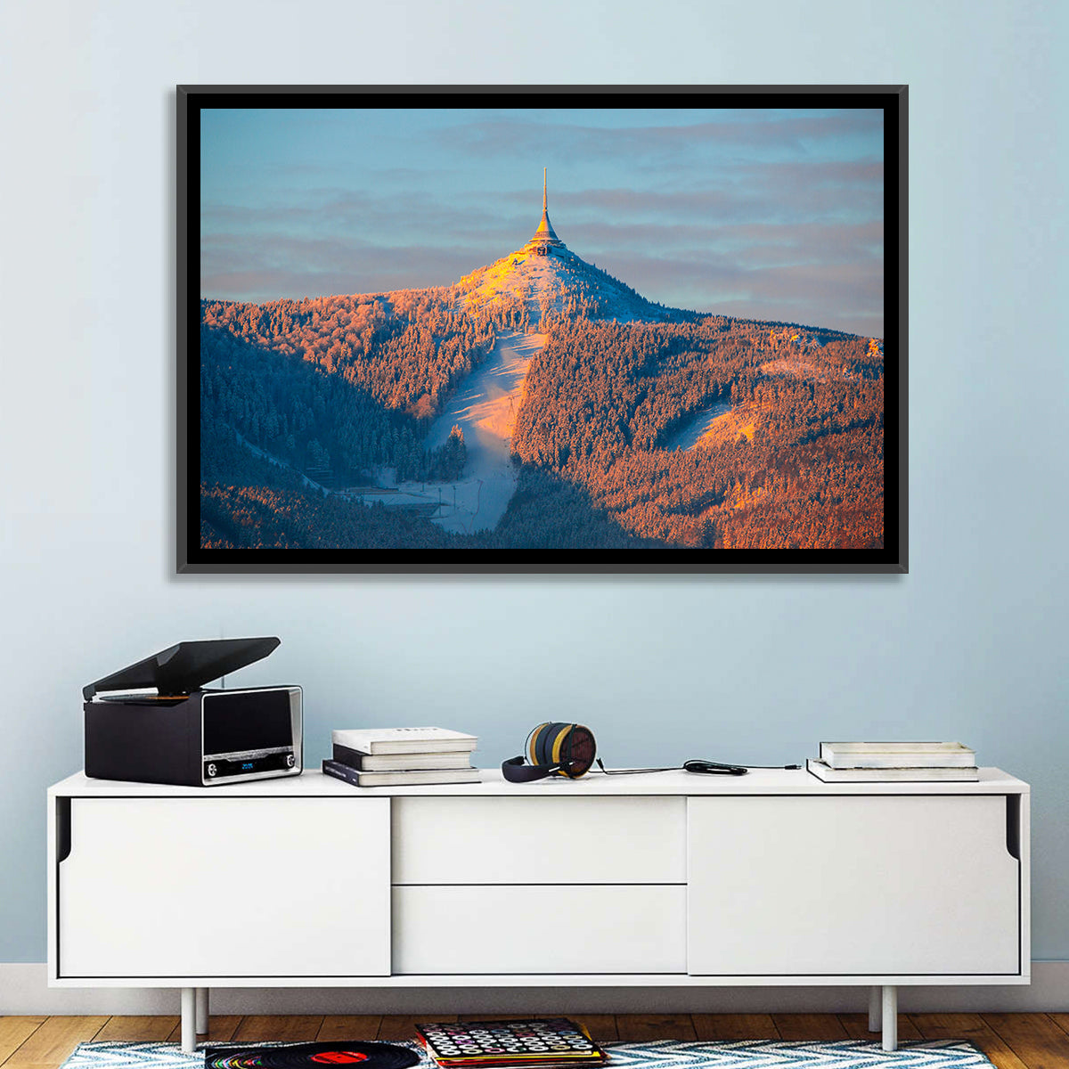 Ještěd Summit at Golden Hour Wall Art in a room, landscape