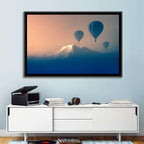 Three Hot Air Balloons Over Misty Peak Wall Art