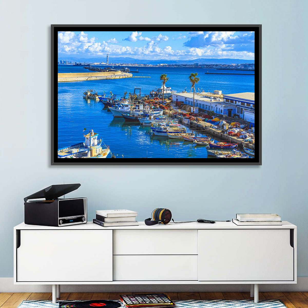 Sfax Fishing Harbor Wall Art in a room, landscape