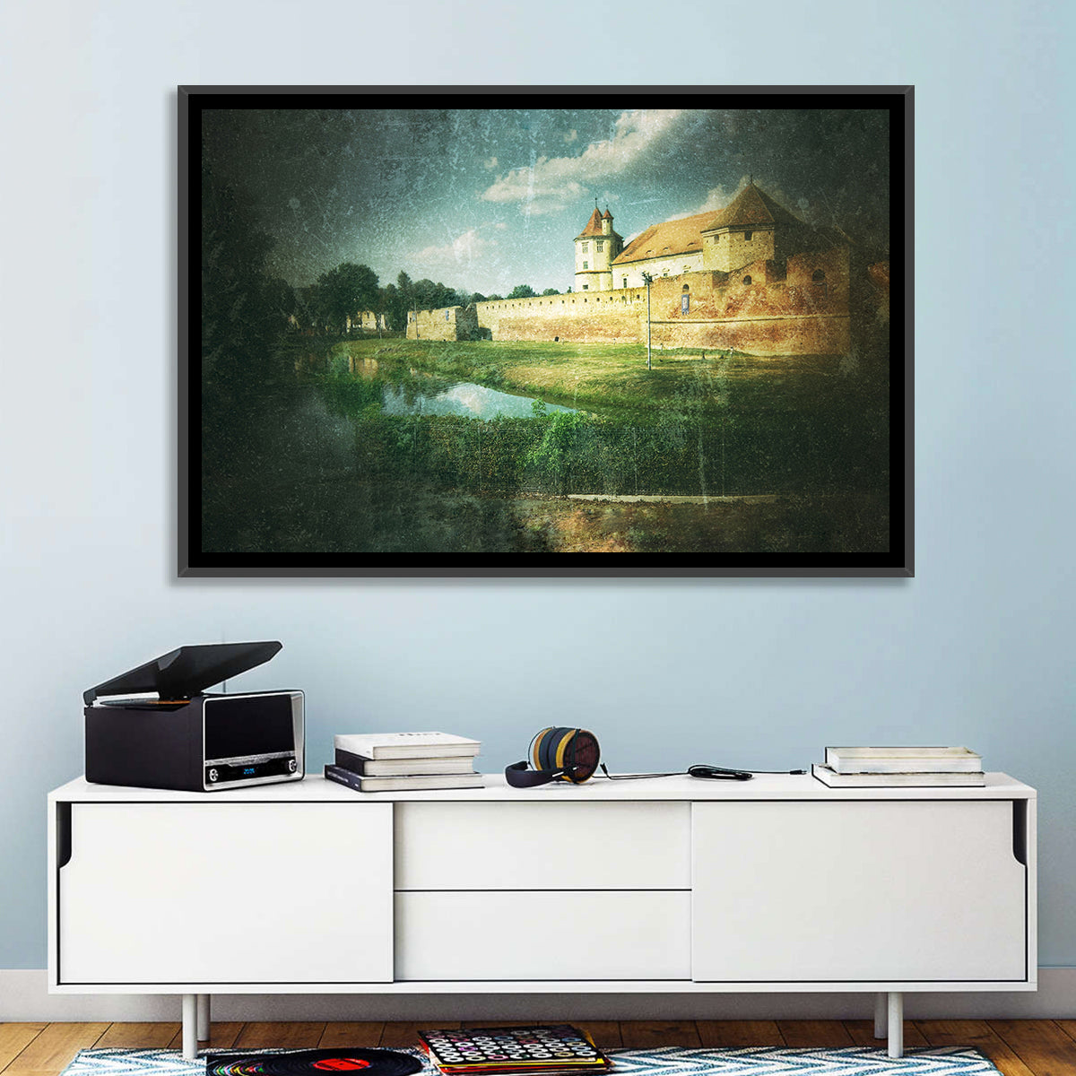 Făgăraș Fortress Moat Reflection Wall Art in a room, landscape