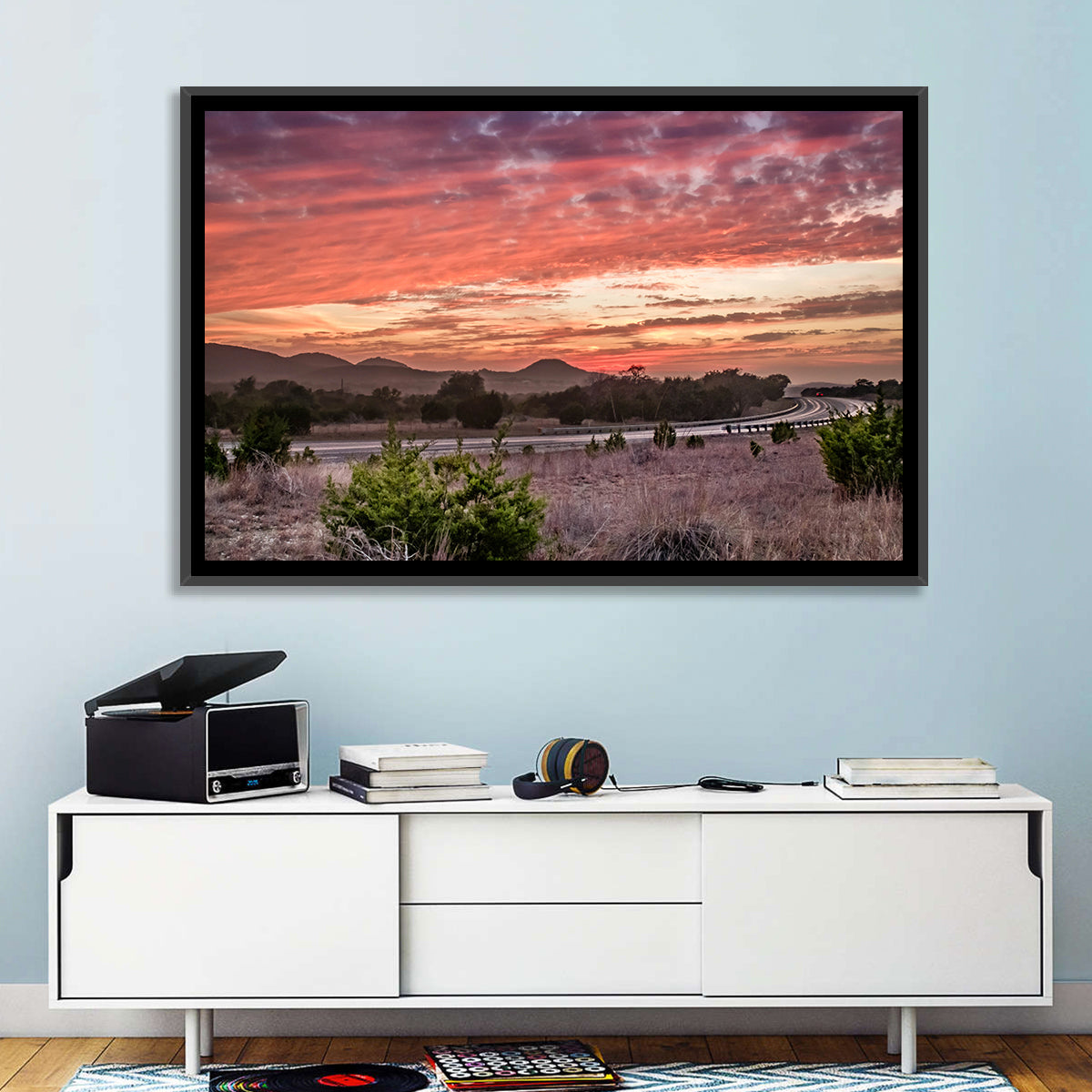 Sunset Curve on Texas Highway 16 Wall Art in a room, landscape