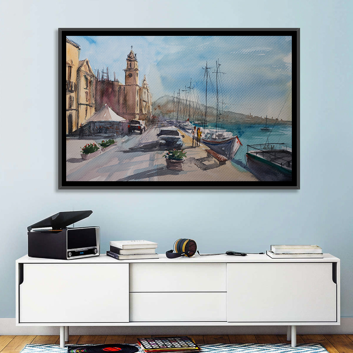 Valette Harbor Sketch Wall Art in a room, landscape