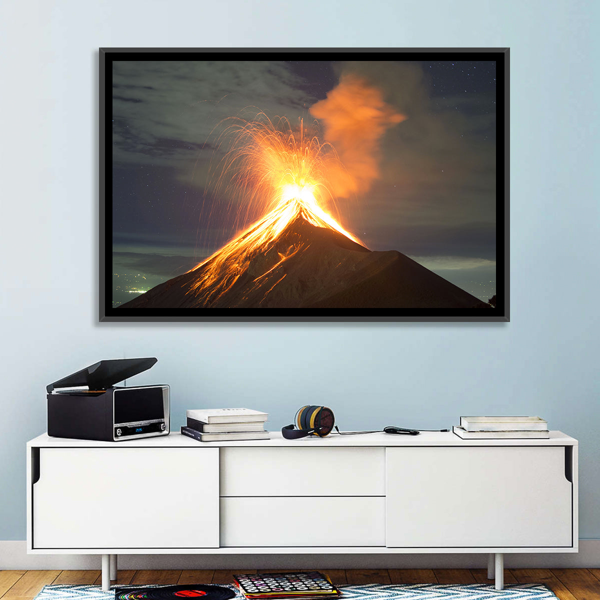 Starry Night Volcano Eruption Wall Art