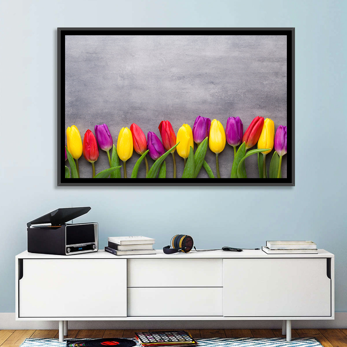 Row of Multicolored Tulips Wall Art