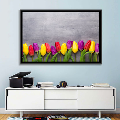 Row of Multicolored Tulips Wall Art