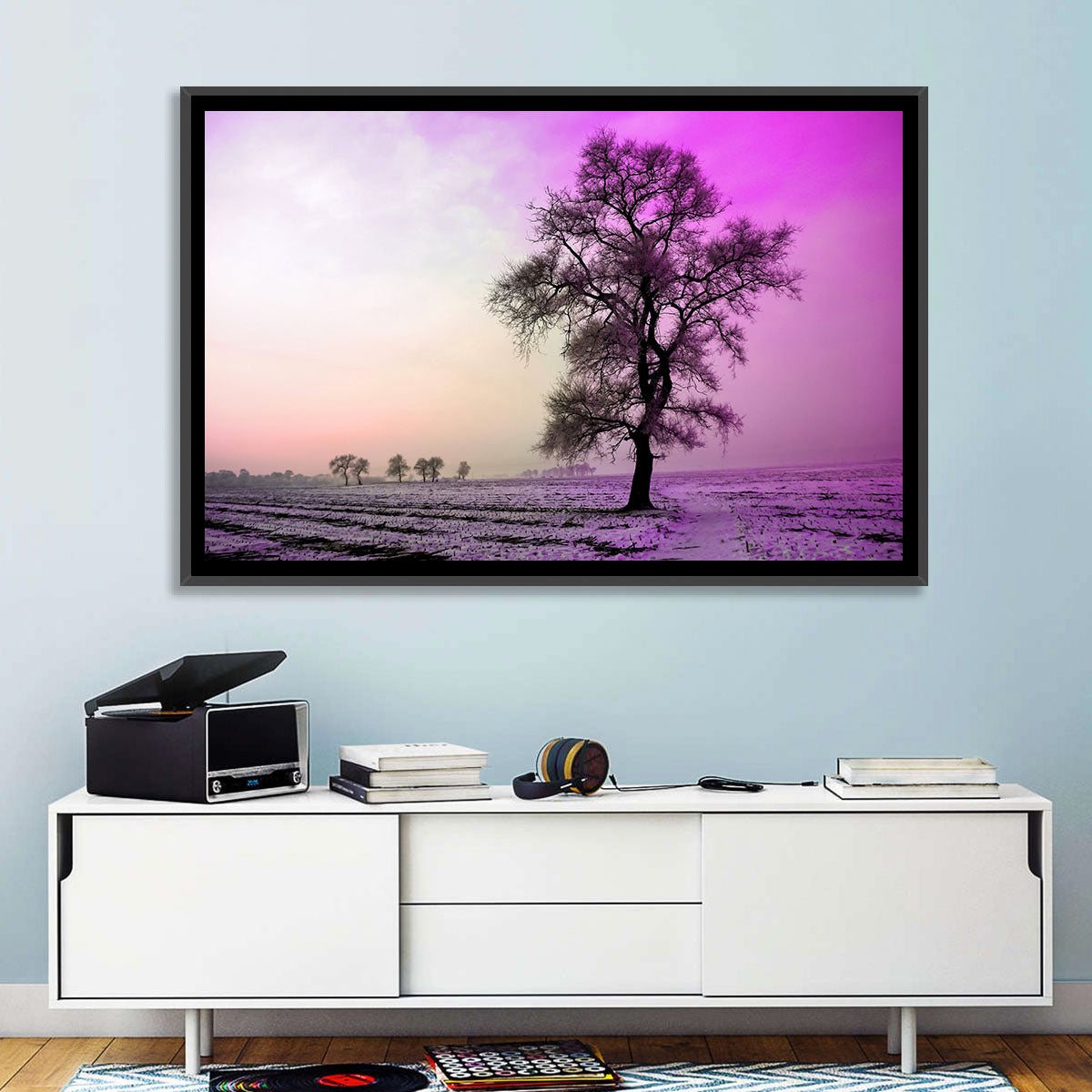 Violet Winter Dawn Tree Wall Art in a room, landscape