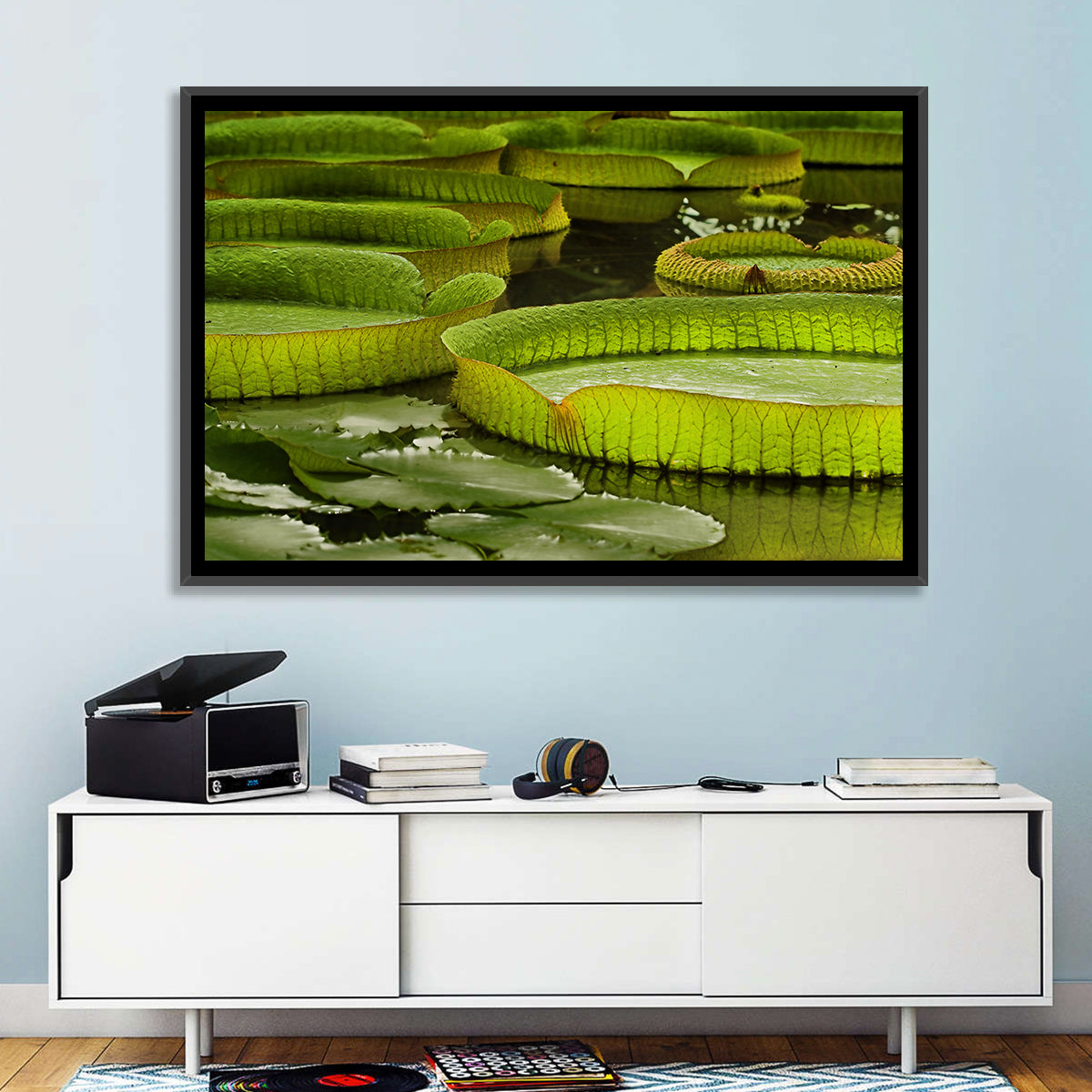 Giant Victoria Amazonica Lily Pads Wall Art in a room, landscape