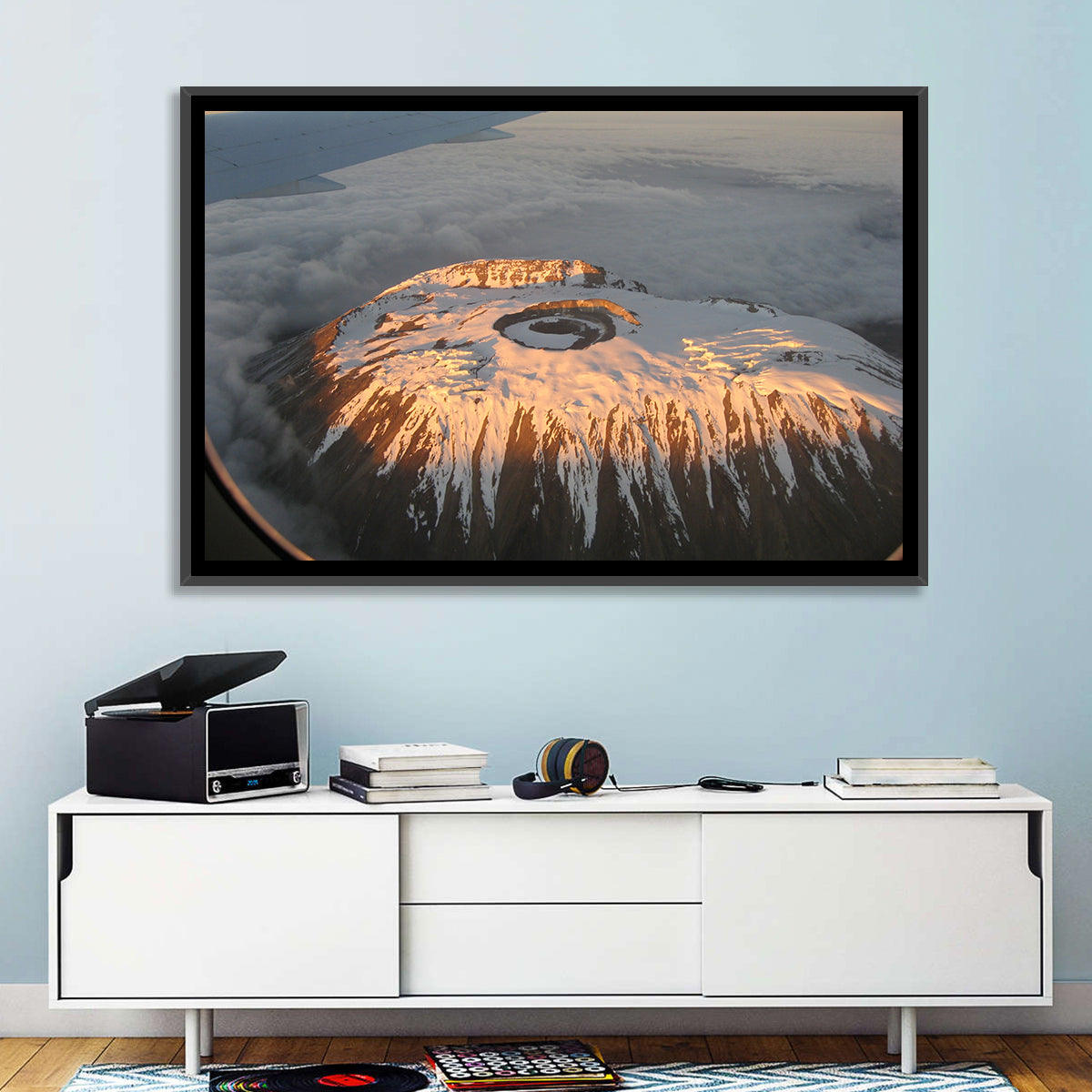 Mount Kilimanjaro Sunset Wall Art in a room, landscape