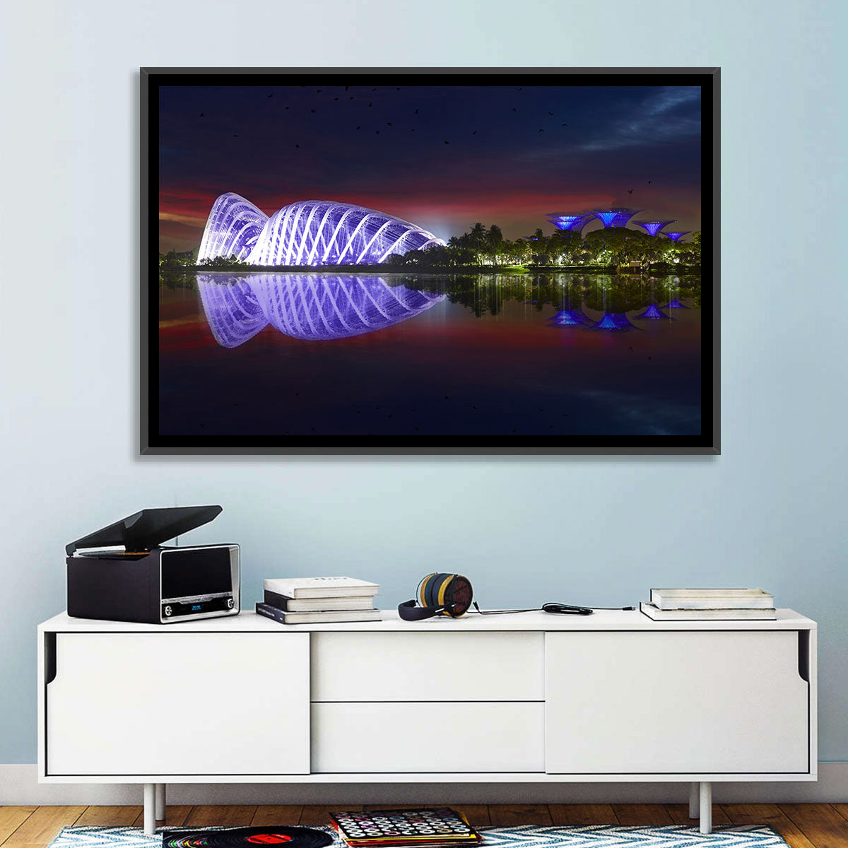 Gardens by the Bay Night Reflection Wall Art in a room, landscape