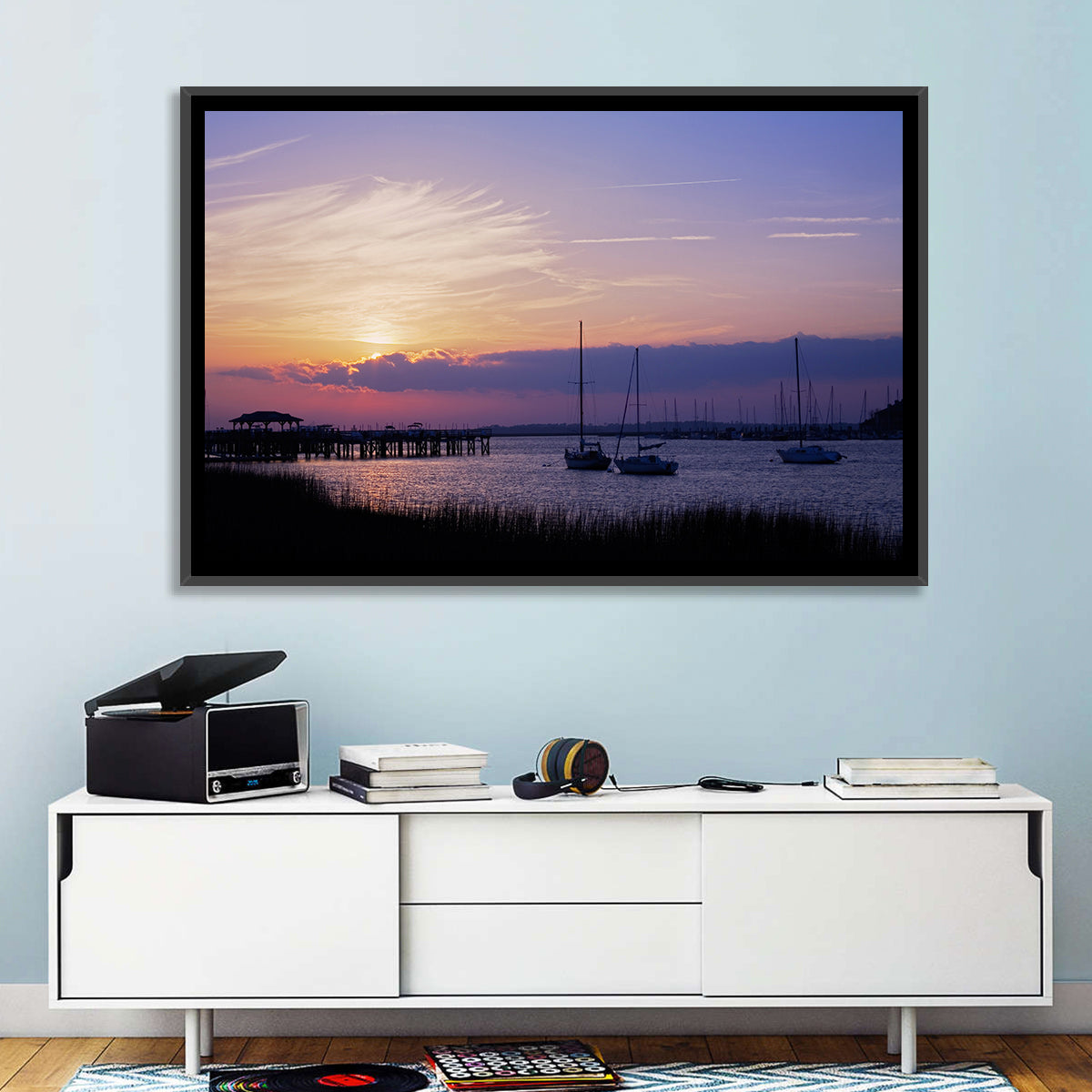 South Carolina Coastal Harbor Wall Art in a room, landscape