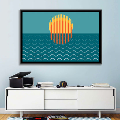 Teal Ocean Sunset Illustration Wall Art