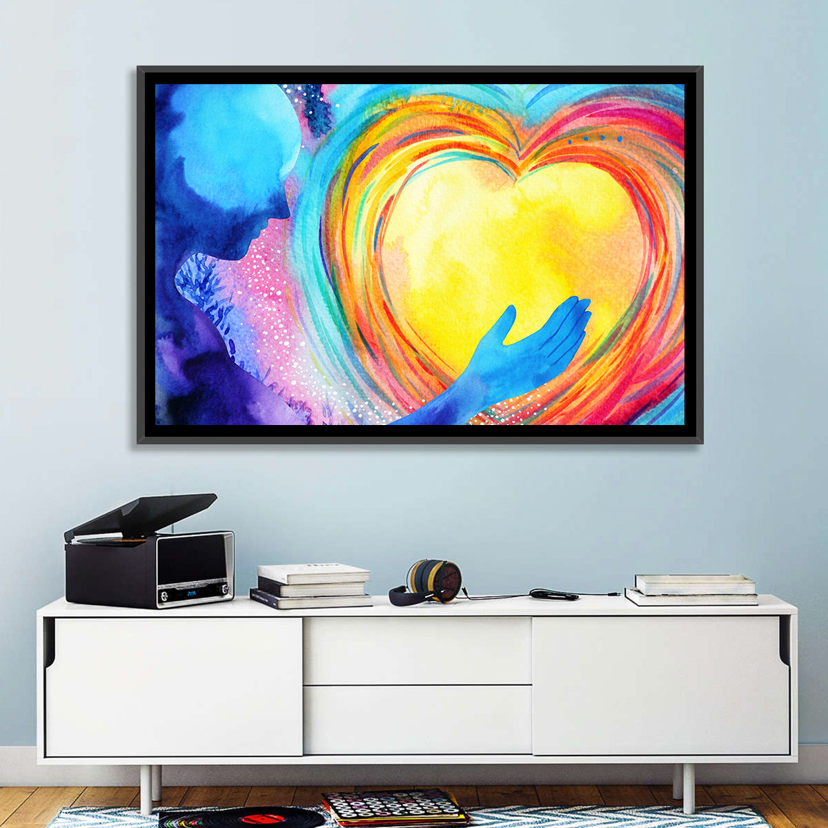 Blue Silhouette with Radiant Heart Wall Art