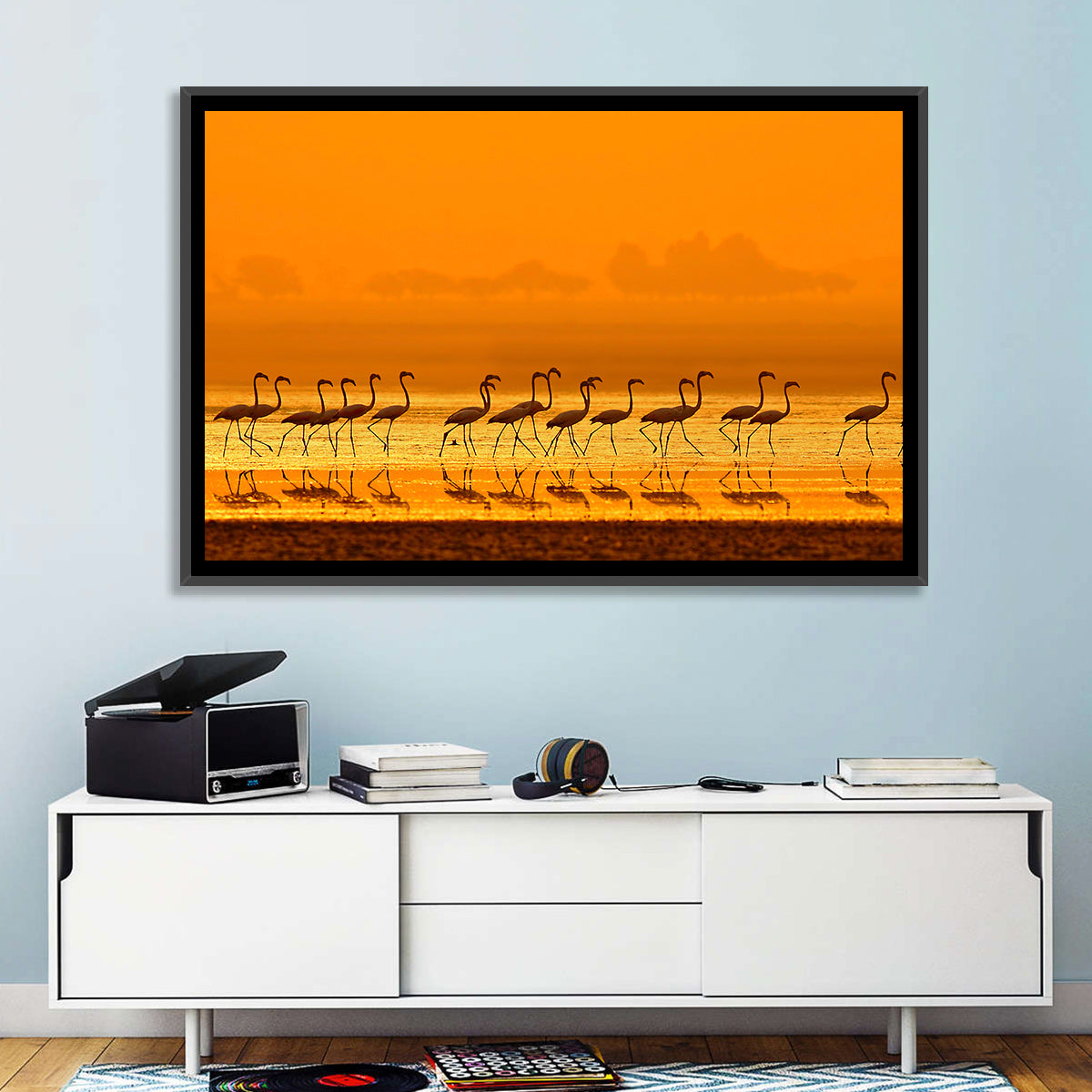 Flamingo Line at Golden Hour Wall Art