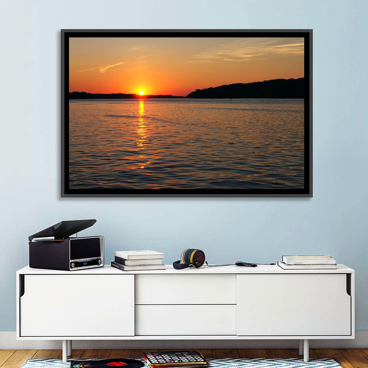 Mississippi River Sunset Wall Art in a room, landscape