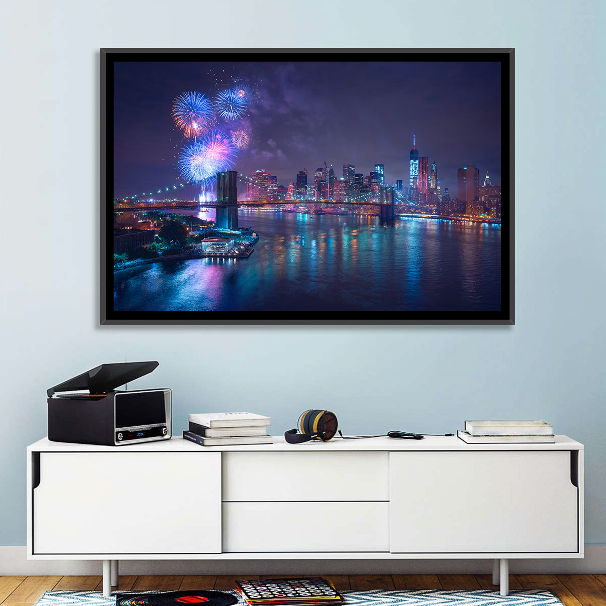 Fireworks Over Brooklyn Bridge Wall Art
