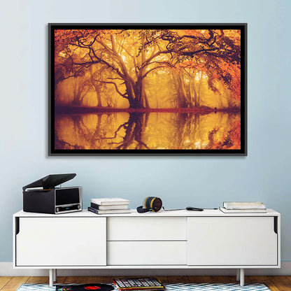 Golden Mist Forest Reflection Wall Art