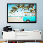 Vintage Vw Bus on Tropical Beach Wall Art
