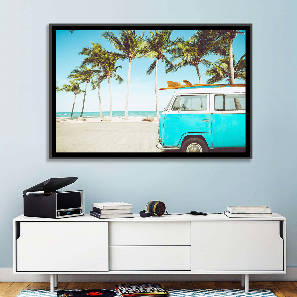 Vintage Vw Bus on Tropical Beach Wall Art