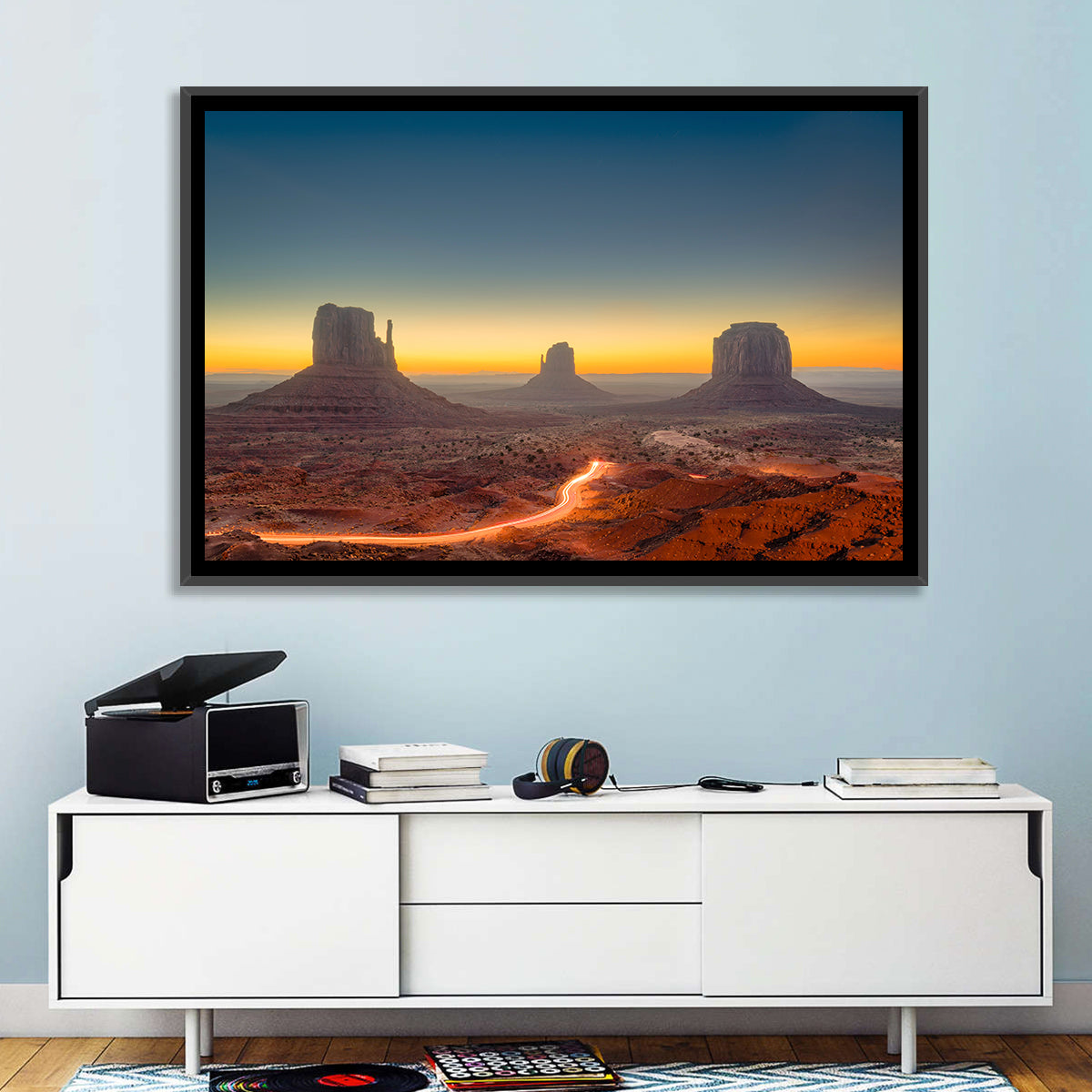 Monument Valley Golden Horizon Wall Art in a room, landscape