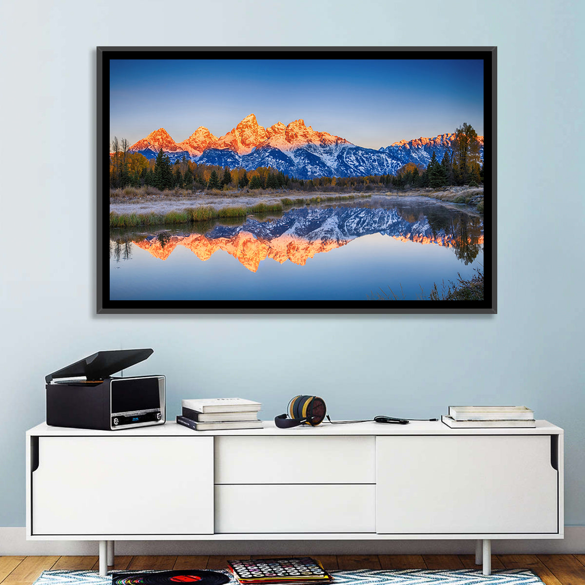 Schwabacher Landing, Grand Teton Sunrise Wall Art in a room, landscape