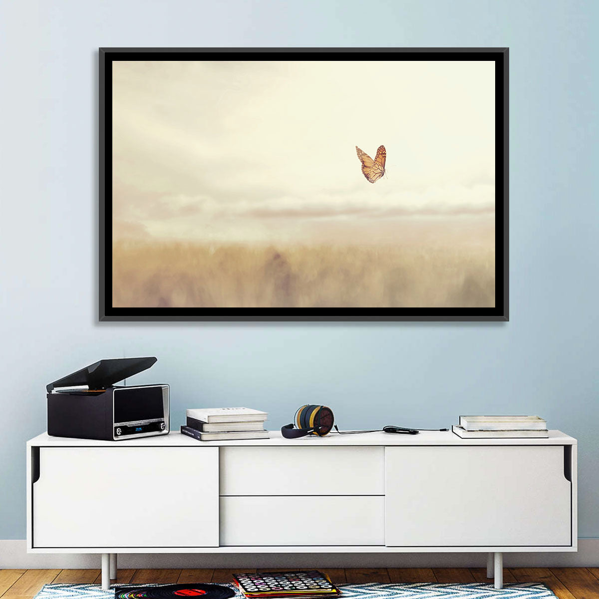 Monarch Over Beige Field Wall Art