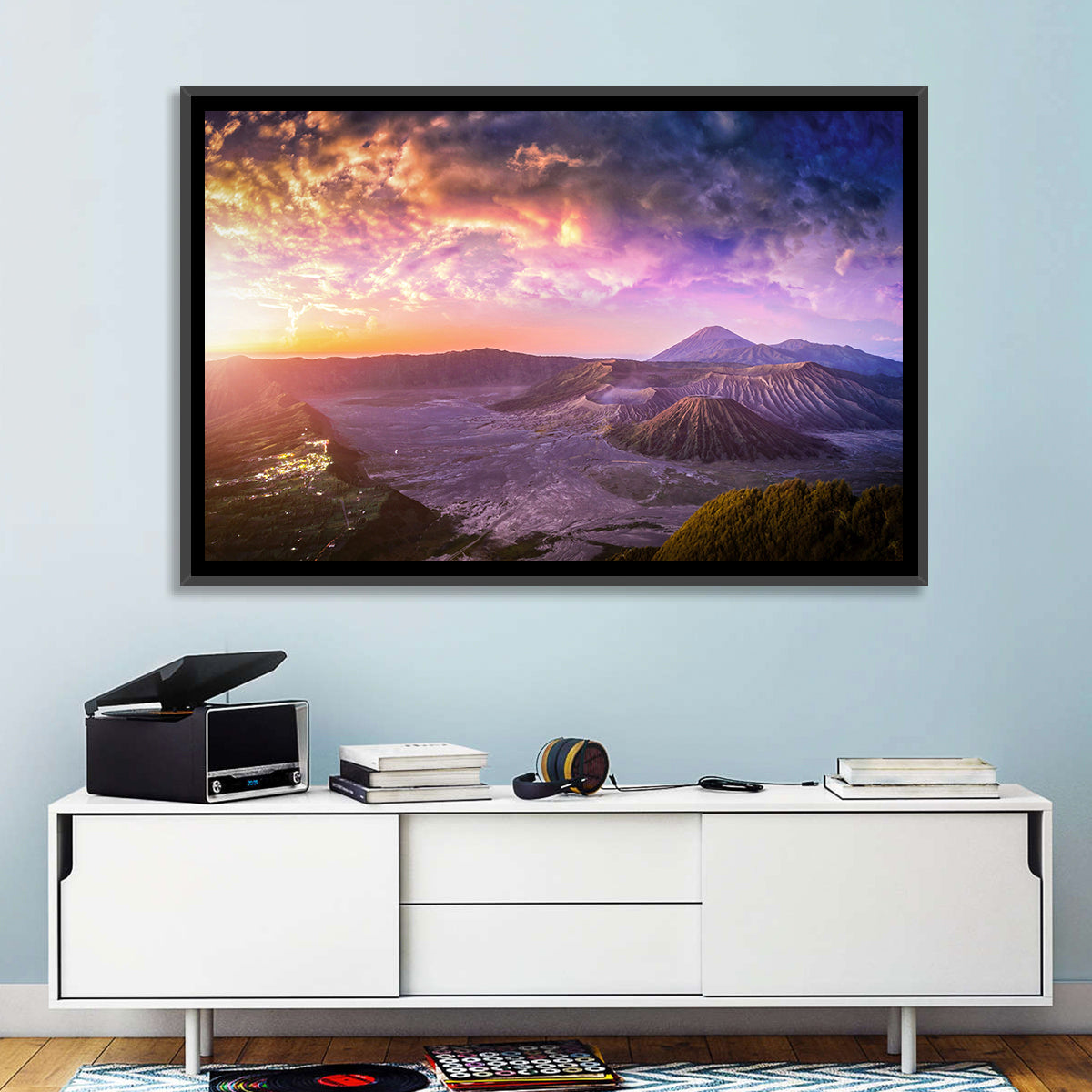 Mount Bromo Sunset View Wall Art in a room, landscape