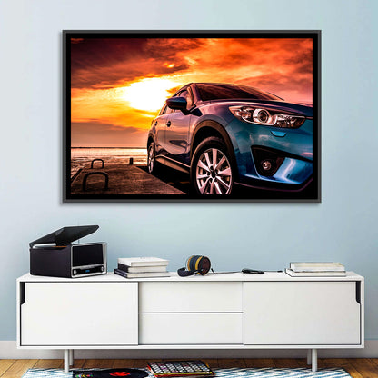 Suv on Pier at Sunset Wall Art