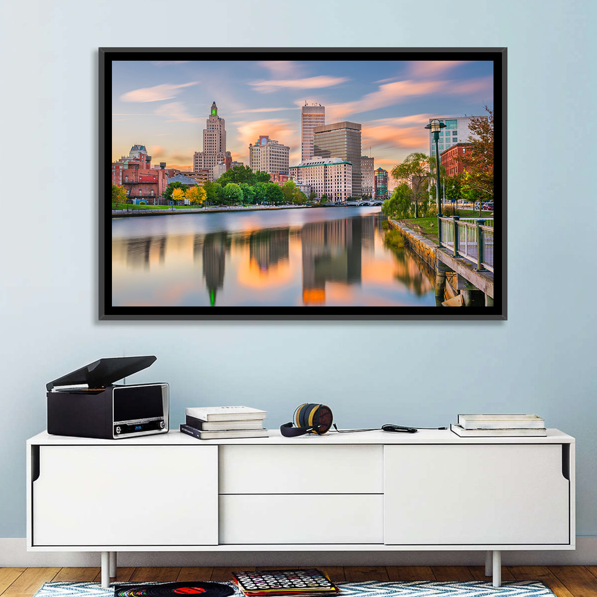 Providence Golden Hour Skyline Wall Art in a room, landscape