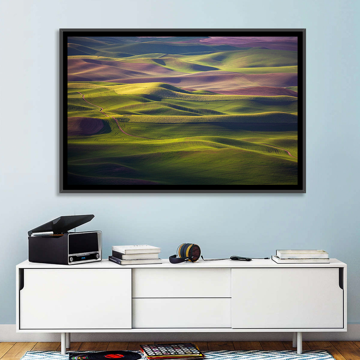 Palouse Farmland at Golden Hour Wall Art in a room, landscape