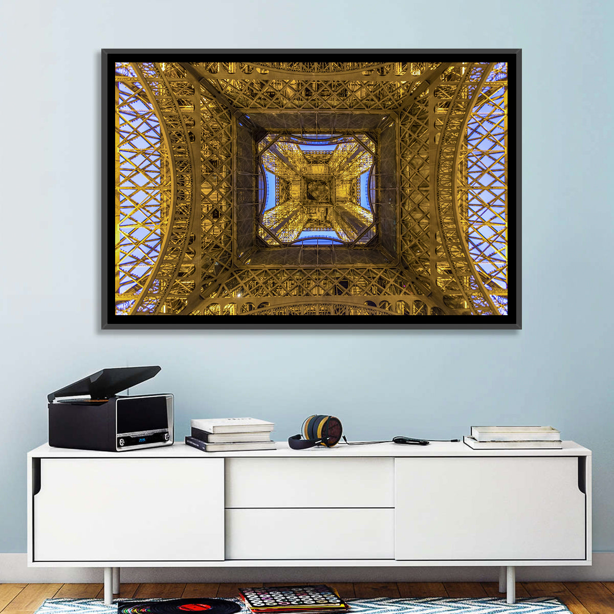 Eiffel Tower Lattice at Dusk Wall Art in a room, landscape