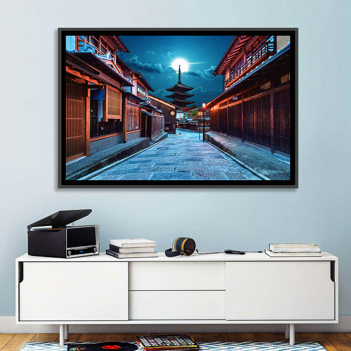 Moonlit Sannen Zaka Kyoto Wall Art in a room, landscape