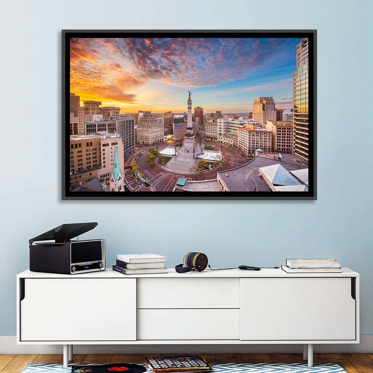 Indianapolis Monument Circle Wall Art in a room, landscape
