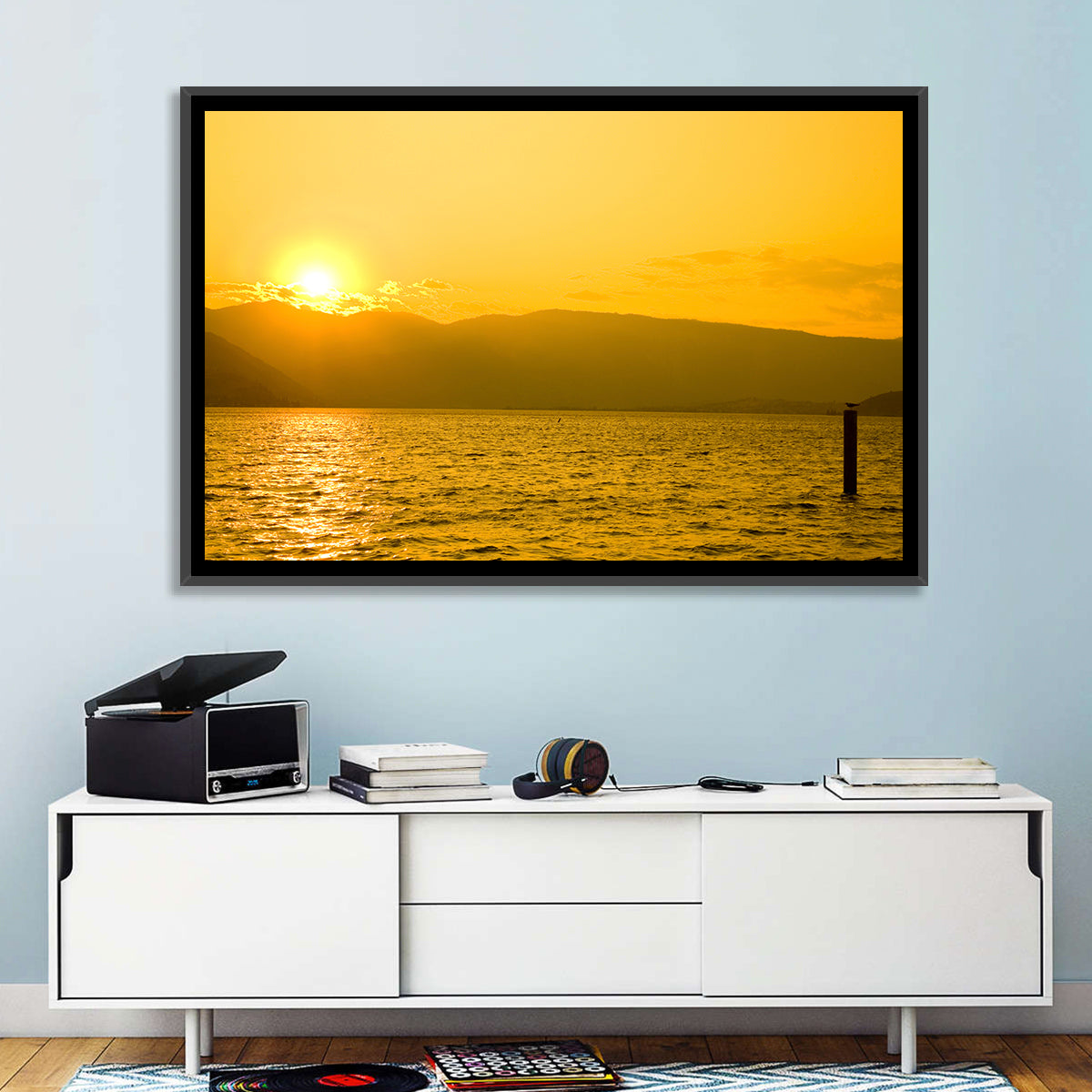Lake Chelan Sunset Wall Art in a room, landscape