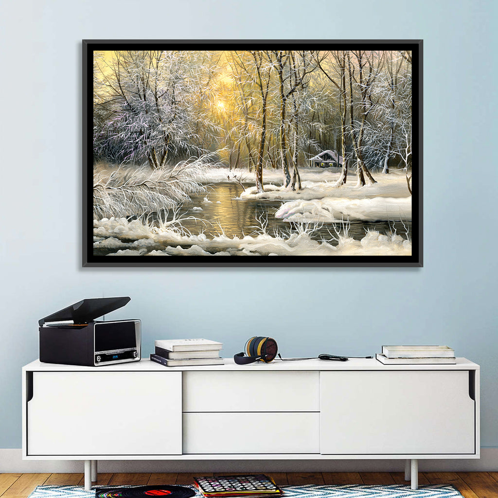Sunlit Winter Cabin Wall Art
