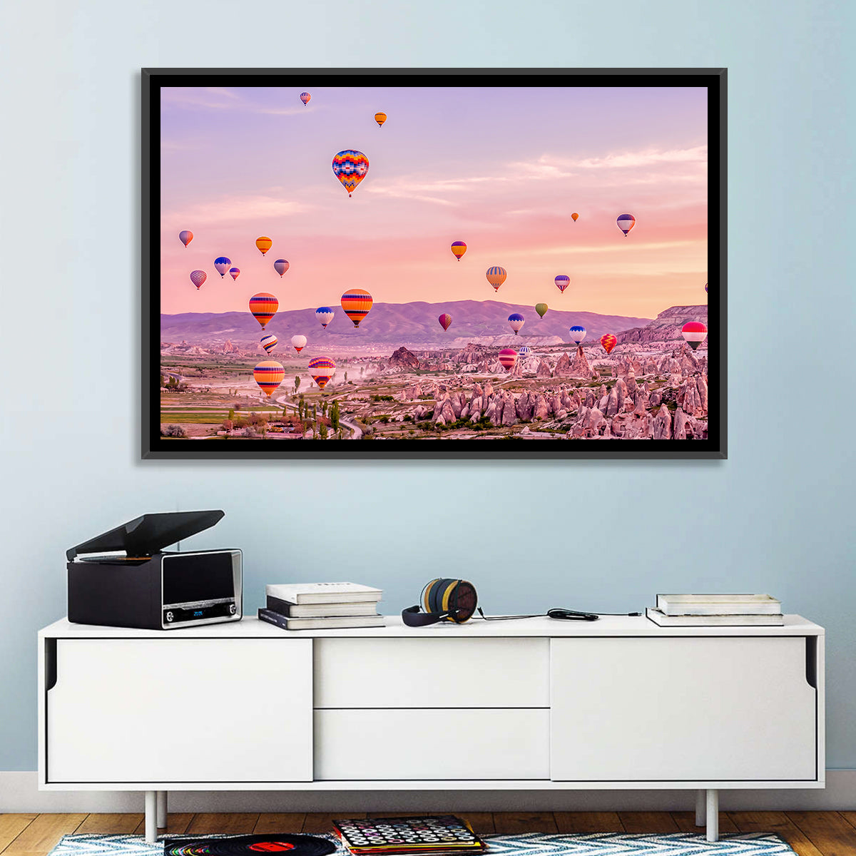 Cappadocia Hot Air Balloons Wall Art in a room, landscape