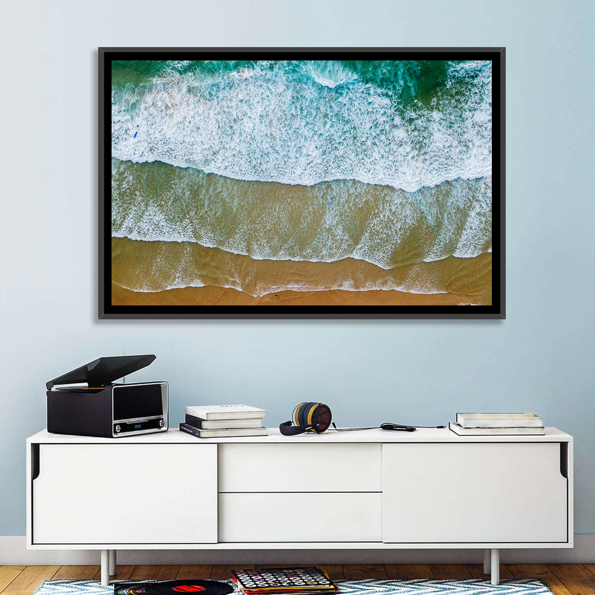 Aerial Teal Beach with Surfers Wall Art