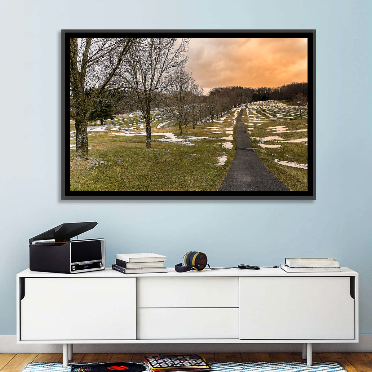 Roscoe Conkling Park Winter Path Wall Art in a room, landscape