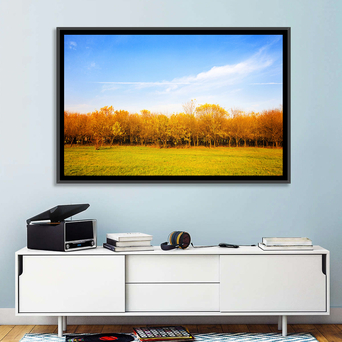 Autumn Forest Meadow Wall Art in a room, landscape