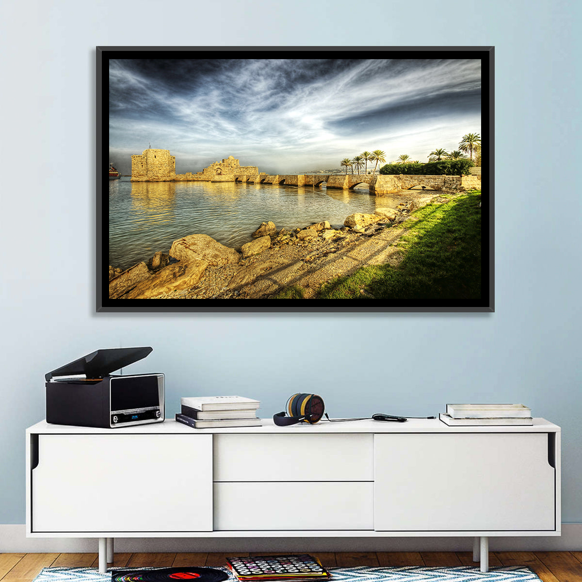 Sidon Sea Castle Wall Art in a room, landscape