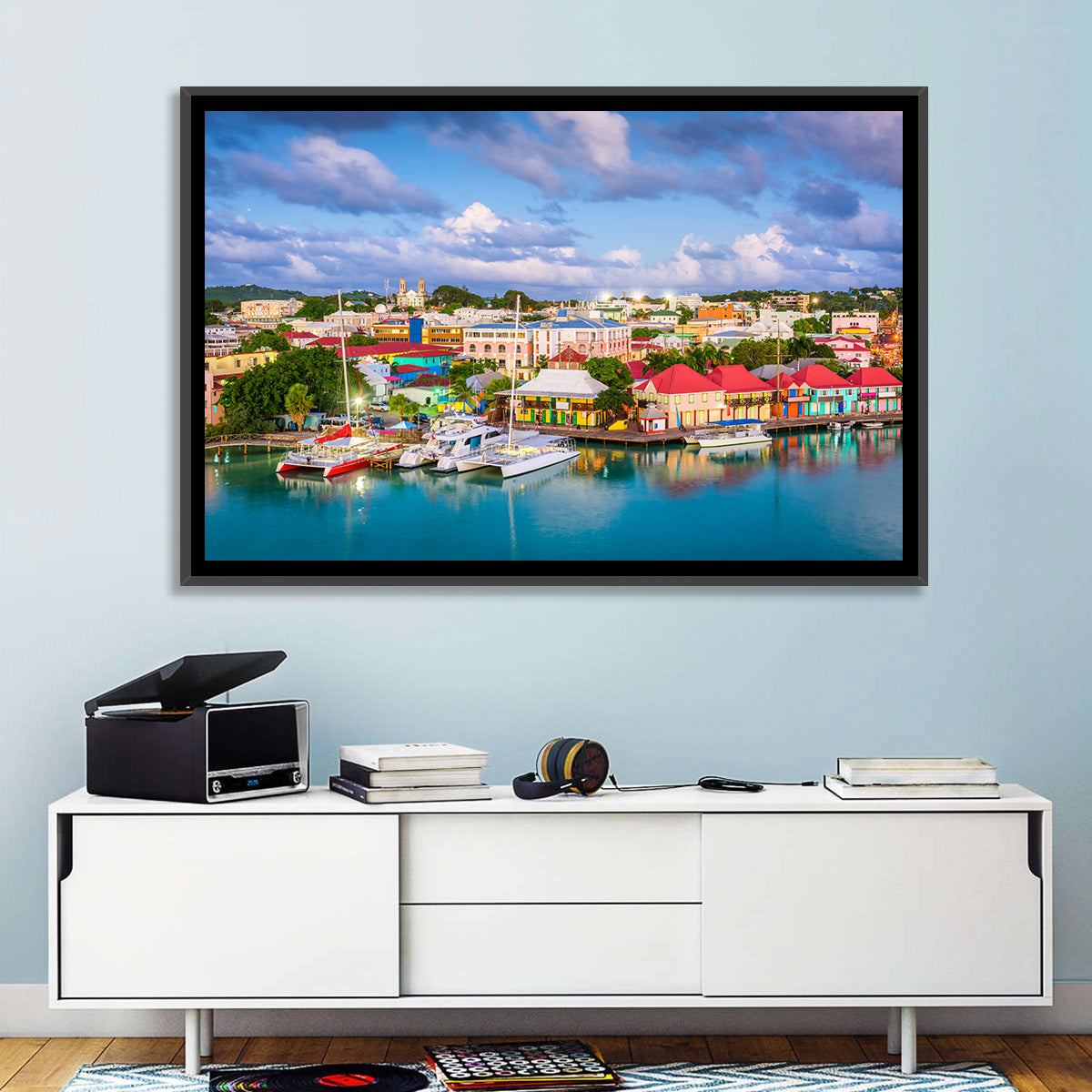 St. John’s Harbor at Golden Dusk Wall Art in a room, landscape